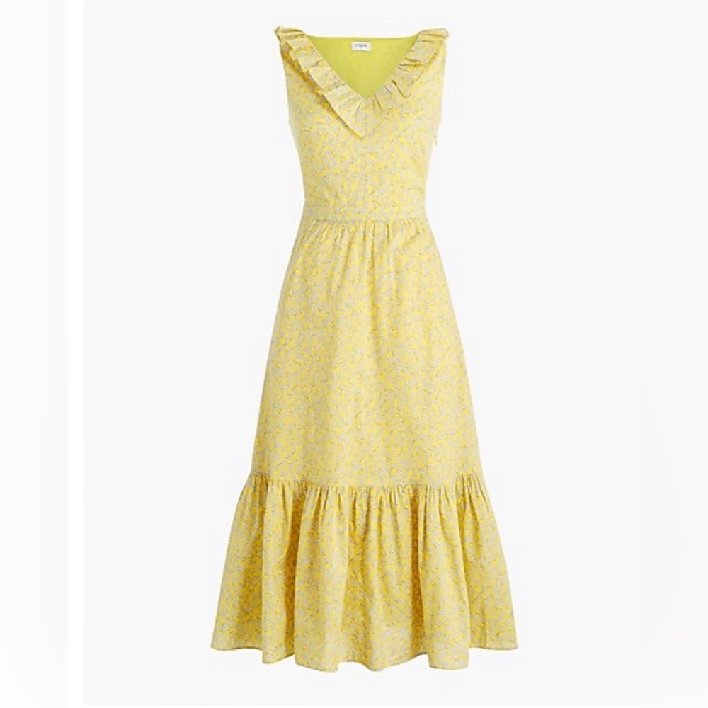 Printed V-neck ruffle midi dress